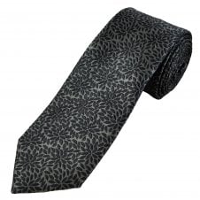 Tresanti Silver & Grey Leaf Pattern Men's Silk Designer Tie