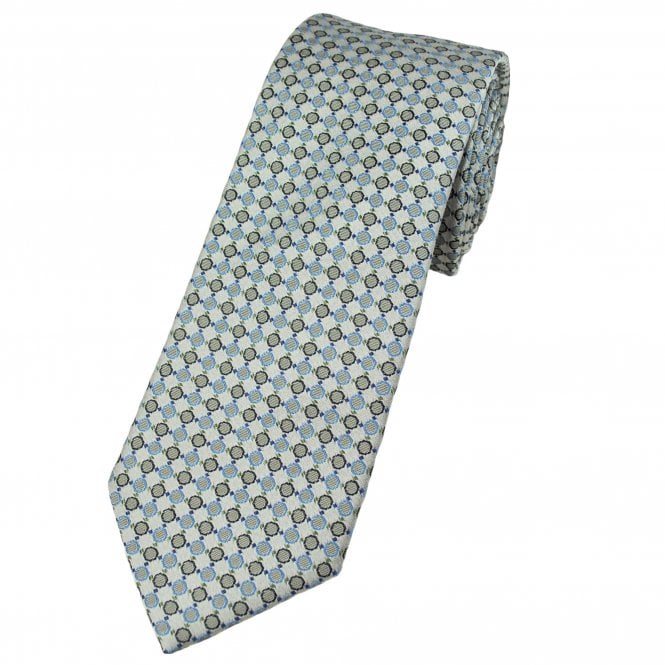 Tresanti Silver, Grey, Navy & Light Blue Circle Pattern Men's Silk Tie
