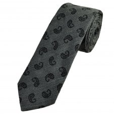 Tresanti Silver Grey with Black Paisley Pattern Wool Blend Men's Designer Tie