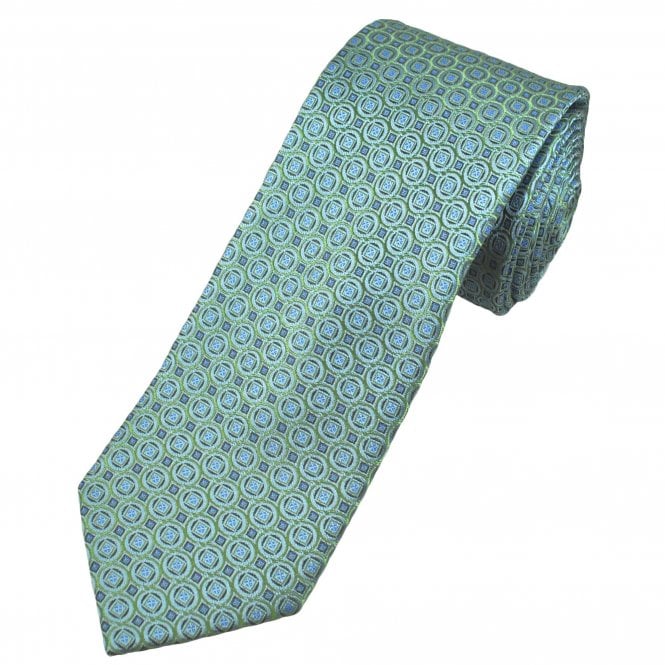 Tresanti Silver, Lime Green, Blue & Grey Circle Pattern Men's Silk Tie