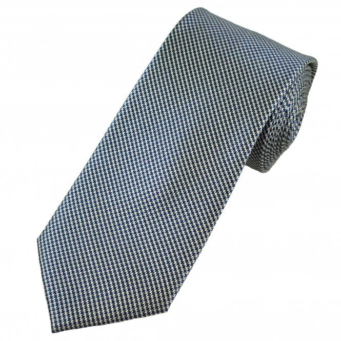 Tresanti Silver, Royal Blue & Beige Checked Patterned Men's Silk Tie