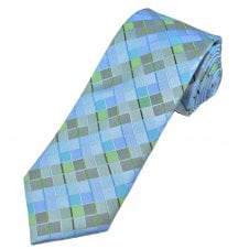 Tresanti Sky Blue, Turquoise, Olive, Lime Green & Silver Checked Men's Silk Tie