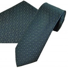 Tresanti Slate Grey & Green Cube Pattern Men's Designer Silk Tie & Pocket Square Handkerchief Set