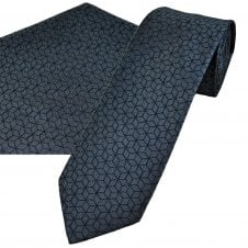 Tresanti Slate Grey & Navy Blue Cube Pattern Men's Designer Silk Tie & Pocket Square Handkerchief Set