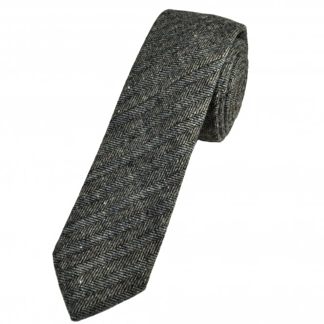 Tresanti Tweed Look Black, Beige & Blue Herringbone Men's Designer Tie