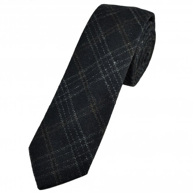 Tresanti Tweed Look Navy Blue, Brown & Grey Check Pattern Men's Designer Tie