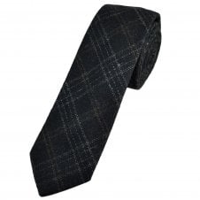 Tresanti Tweed Look Navy Blue, Brown & Grey Check Pattern Men's Designer Tie
