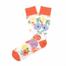Tresanti White, Orange & Multi Coloured Flower Pattern Combed Cotton Men's Socks