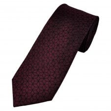 Tresanti Wine Red & Black Cube Pattern Men's Silk Designer Tie