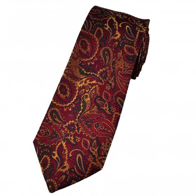 Tresanti Wine Red, Green, Blue & Gold Paisley Patterned Men's Silk Tie