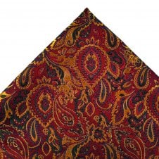Tresanti Wine Red, Green, Blue & Gold Paisley Patterned Pocket Square Handkerchief