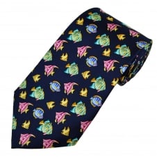 Tropical Fish Navy Blue Men's Silk Novelty Tie