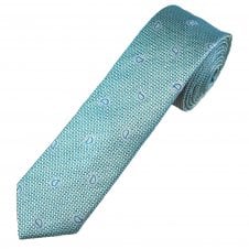 Turquoise, Silver & Light Blue Paisley Pattern Luxury Silk Men's Skinny Tie