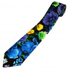 Van Buck Black, Blue, Purple, Yellow & Green Flower Patterned Cotton Men's Tie