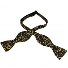 Van Buck Black & Gold Ornate Regal Patterned Men's Self Tie Bow Tie