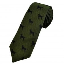 Van Buck Black Labrador Dog on Olive Green Men's Silk Designer Tie