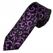 Van Buck Black & Purple Regal Patterned Skinny Prom Tie