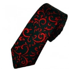 Van Buck Black & Red Regal Patterned Skinny Prom Tie