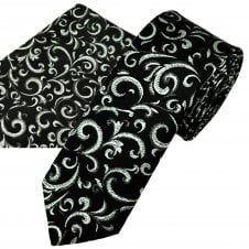 Van Buck Black & Silver Regal Patterned Lurex Men's Skinny Tie & Pocket Square Handkerchief Set