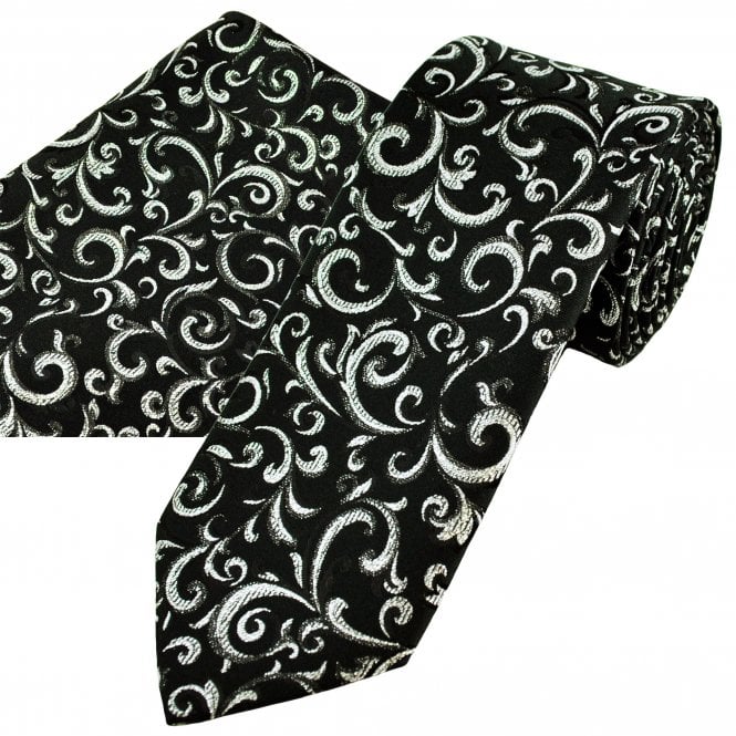 Van Buck Black & Silver Regal Patterned Lurex Men's Tie & Pocket Square Handkerchief Set