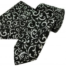 Van Buck Black & Silver Regal Patterned Lurex Men's Tie & Pocket Square Handkerchief Set