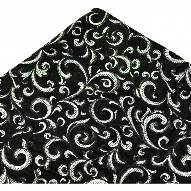 Van Buck Black & Silver Regal Patterned Pocket Square Handkerchief