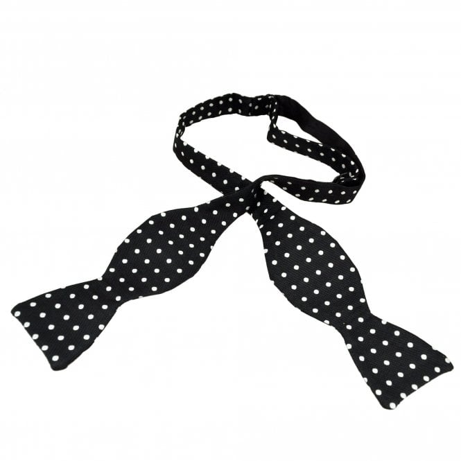 Van Buck Black & White Polka Dot Silk Self Tie Bow Tie