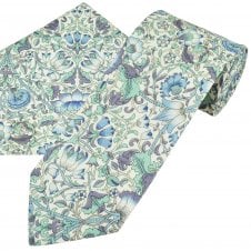 Van Buck Blue Lodden Flower Pattern Tie & Pocket Square Set - Made with Liberty Fabric