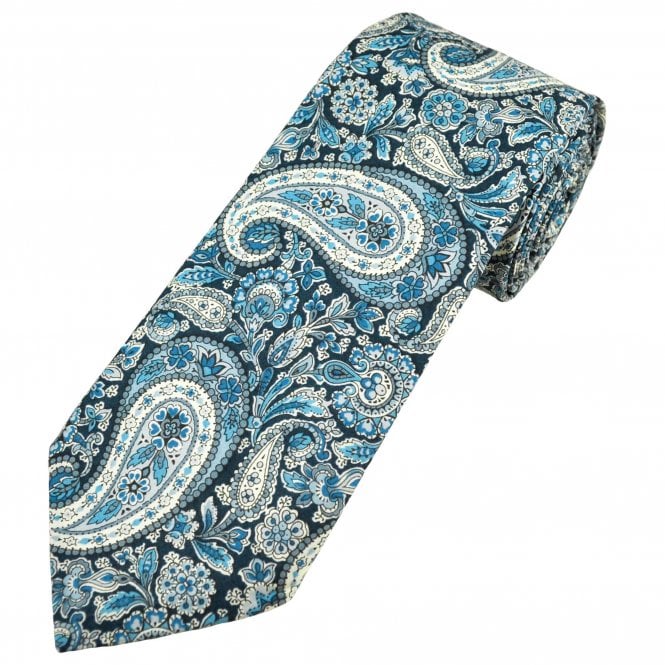 Van Buck Blue & White Paisley Designer Tie Made with Liberty Fabric