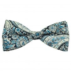 Van Buck Blue & White Paisley Men's Bow Tie Made with Liberty Fabric