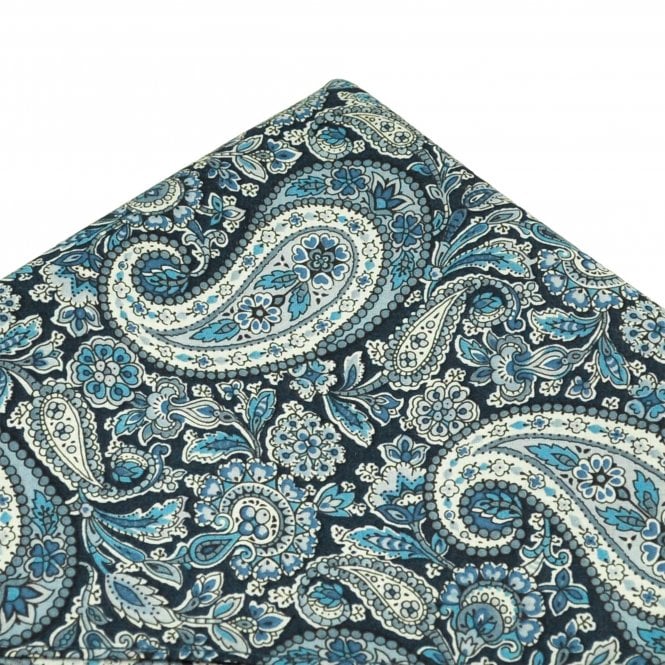 Van Buck Blue & White Paisley Pocket Square Made with Liberty Fabric