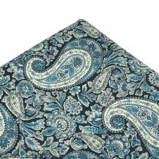 Van Buck Blue & White Paisley Pocket Square Made with Liberty Fabric