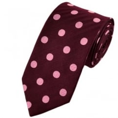 Van Buck Burgundy & Pink Bold Polka Dot Silk Tie