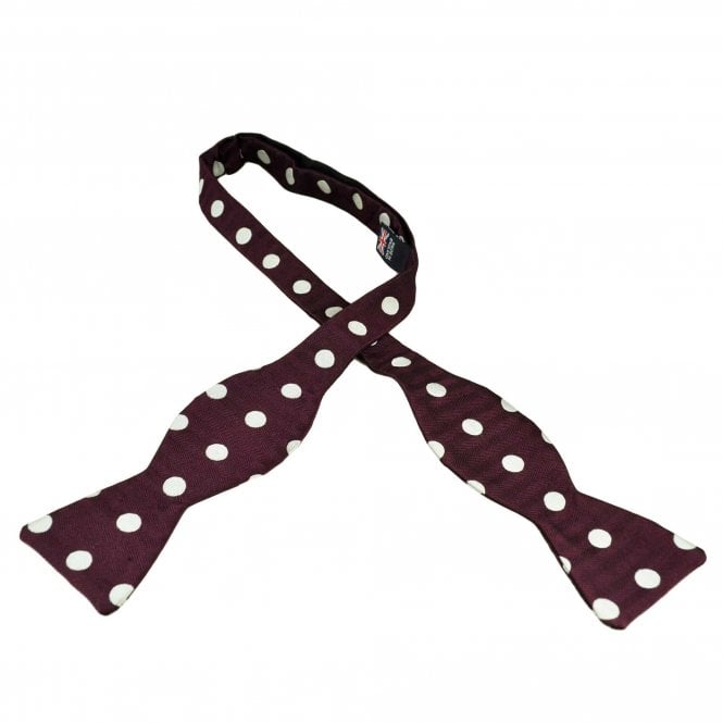 Van Buck Burgundy & Silver Polka Dot Silk Self Tie Bow Tie