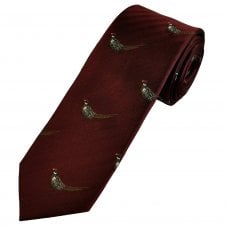 Van Buck Burgundy Standing Pheasant Men's Silk Country Tie