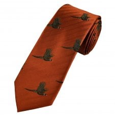 Van Buck Burnt Orange Flying Pheasant Silk Country Men's Designer Tie