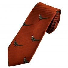 Van Buck Burnt Orange Standing Pheasant Men's Silk Country Tie