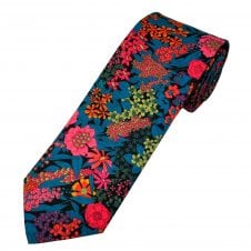 Van Buck Ciara Black, Orange, Pink & Purple Flower Patterned Men's Designer Tie Made With Liberty Fabric