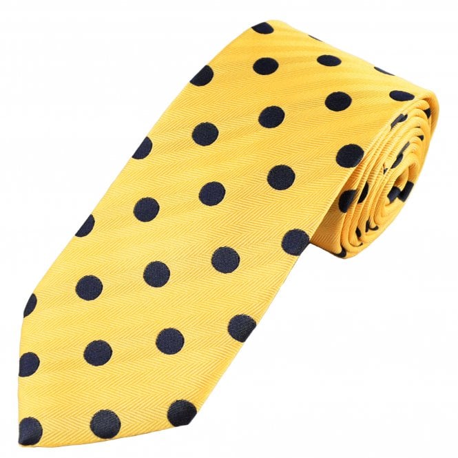 Van Buck Corn Yellow & Navy Blue Bold Polka Dot Silk Designer Tie
