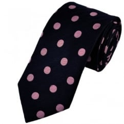 Van Buck Dark Navy Blue & Pink Bold Polka Dot Silk Tie