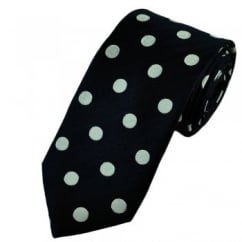 Van Buck Dark Navy Blue & Silver White Bold Polka Dot Silk Tie