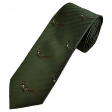 Van Buck Green Standing Pheasant Men's Silk Country Tie