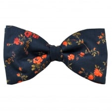 Van Buck Indigo Blue & Coral Flower Bow Tie Made with Liberty Fabric
