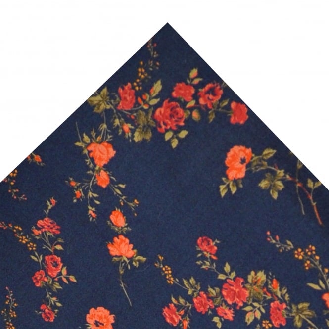 Van Buck Indigo Blue & Coral Flower Pocket Square Made with Liberty Fabric