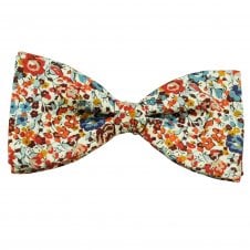 Van Buck Ivory, Blue & Orange Flower Bow Tie Made with Liberty Fabric