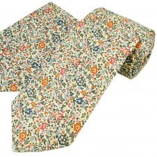Van Buck Ivory Flower Pattern Men's Tie & Pocket Square Set - Made with Liberty Fabric