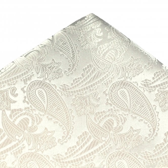 Van Buck Ivory Paisley Patterned Pocket Square Handkerchief