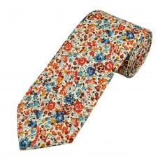 Van Buck Ivory, Red, Blue & Orange Flower Tie Made with Liberty Fabric