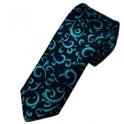 Van Buck Navy Blue & Aqua Regal Patterned Skinny Prom Tie