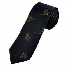 Van Buck Navy Blue Flying Pheasant Silk Country Men's Designer Tie